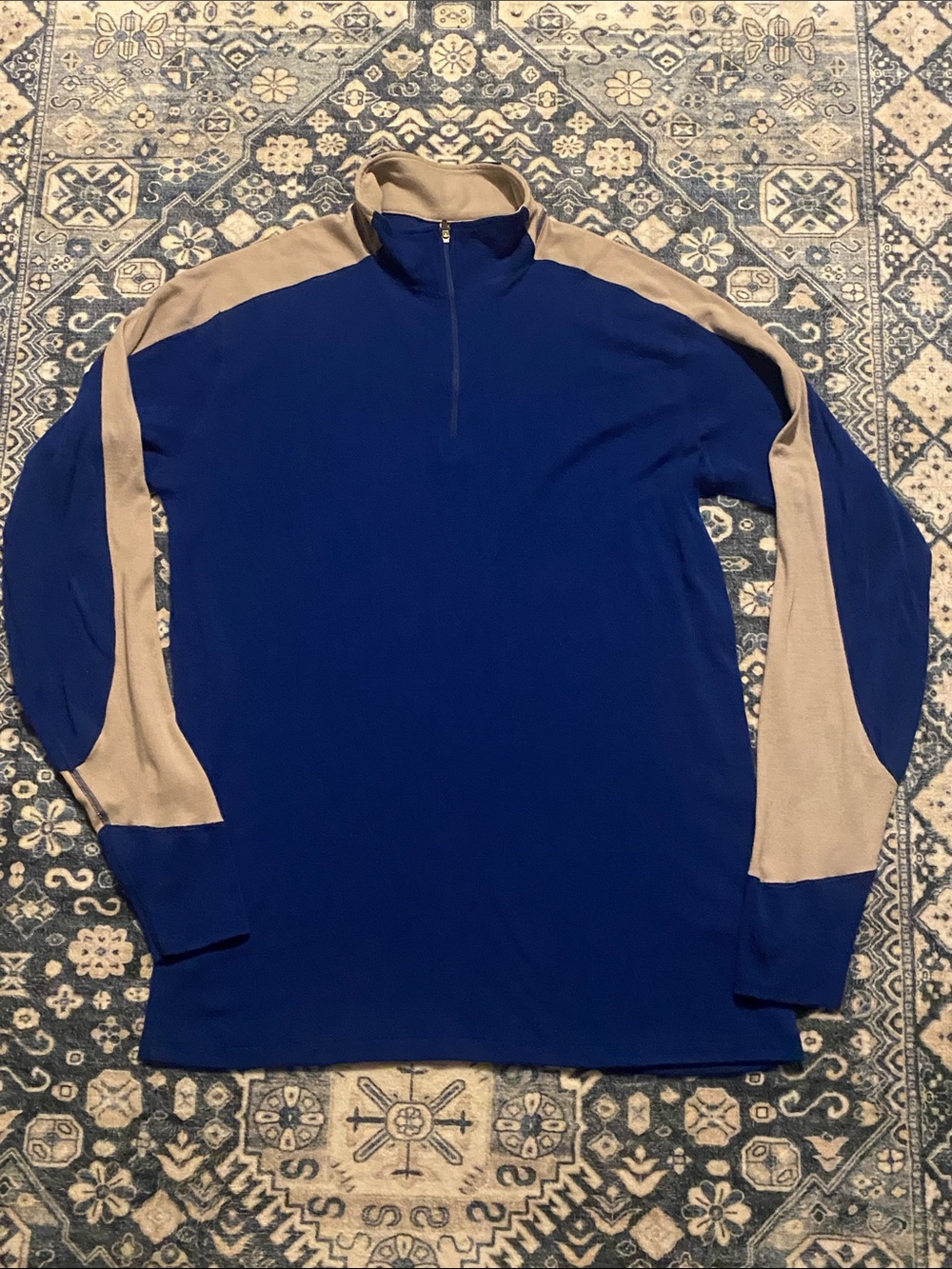 ibex Blue and Tan Long Sleeve Half-Zip Pullover Men’s Size XL -